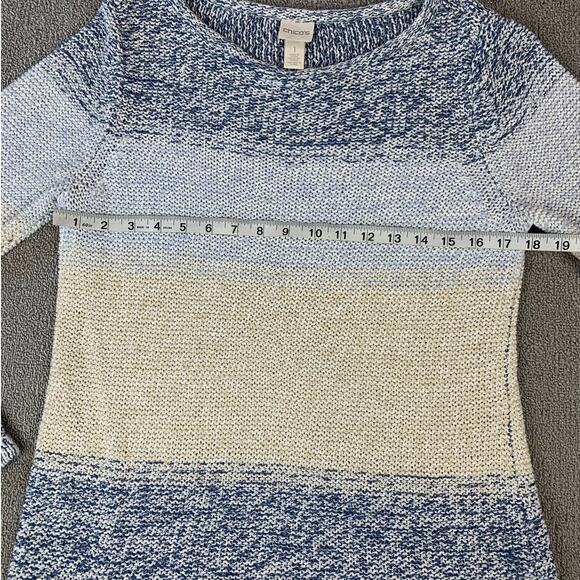 Chicos Sweater Space Dye Jewel Knit Stripe Metallic Thread Size Medium - Picture 6 of 8